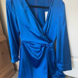 Zara satin blue wrap dress